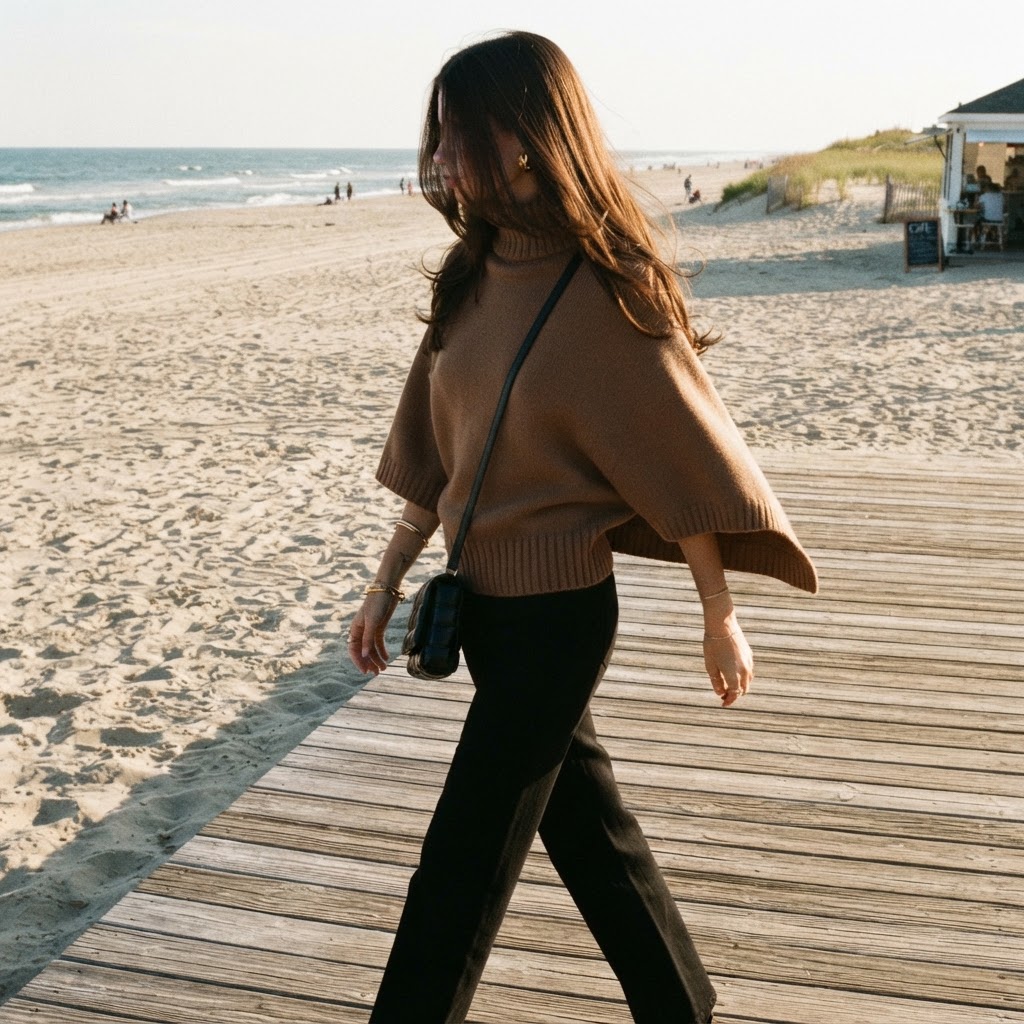 Brown Turtleneck Poncho Outfit Inspo