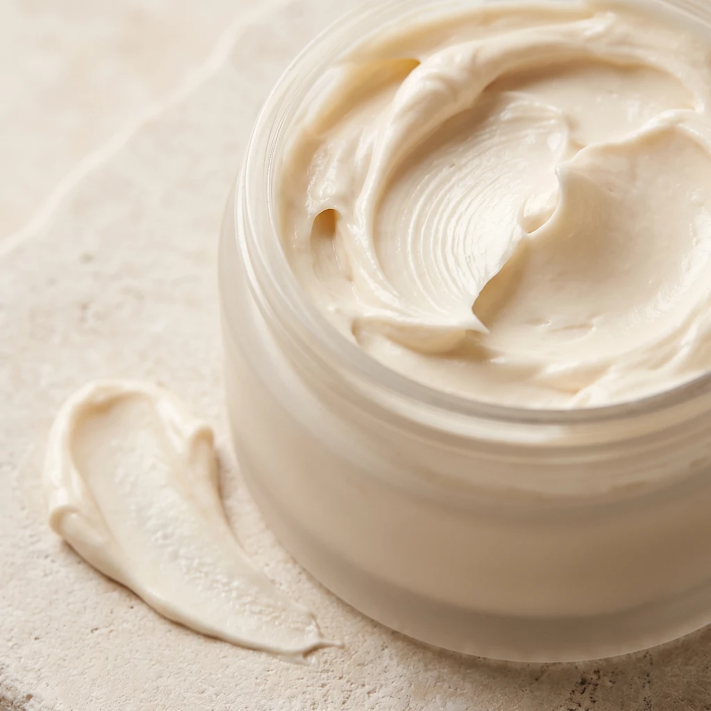 Whipped white body butter in a jar