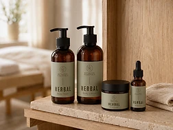 branded private-label amber-glass Botanical Essentials skincare collection