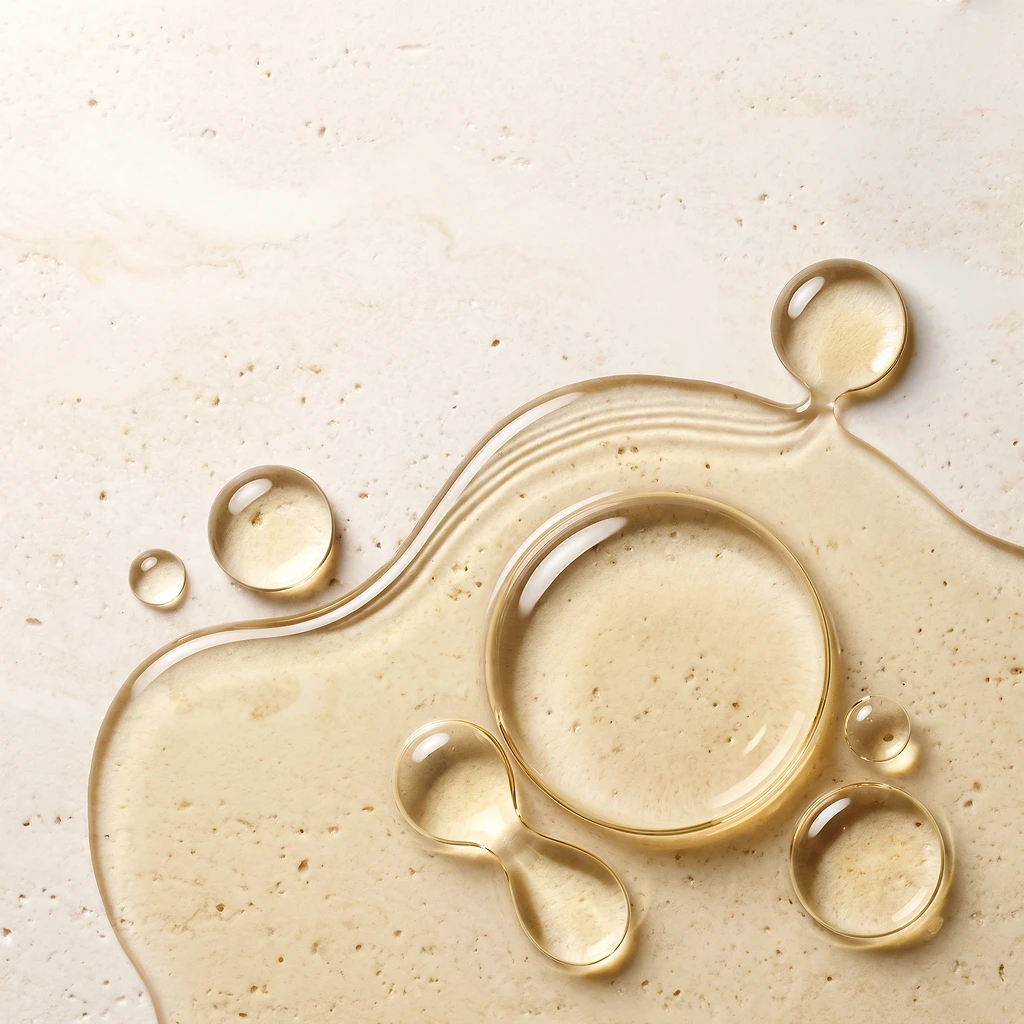 Golden body and face oil pooled on stone