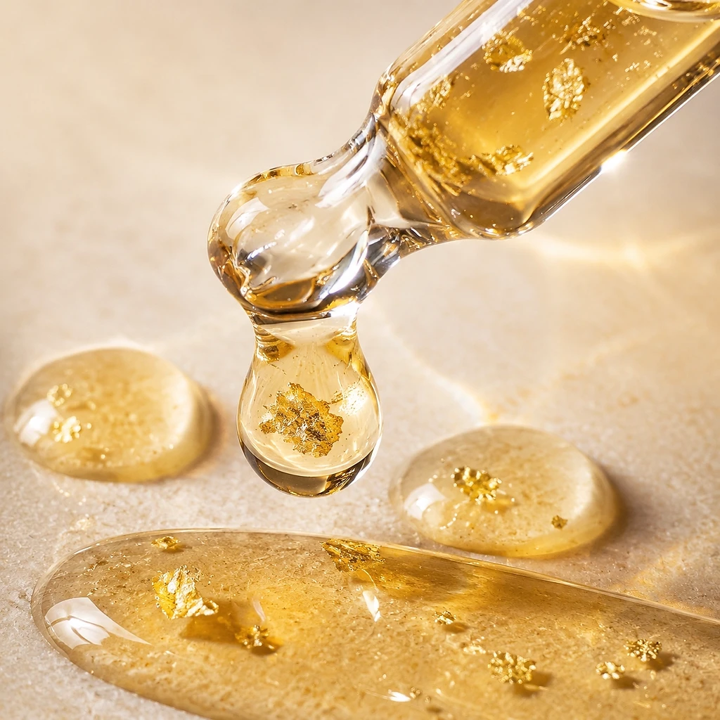 Golden serum with gold leaf dropper — private label serums