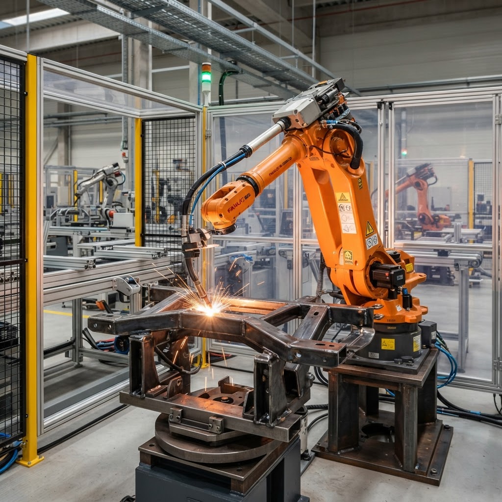 Industrial robotic arm on a manufacturing assembly line