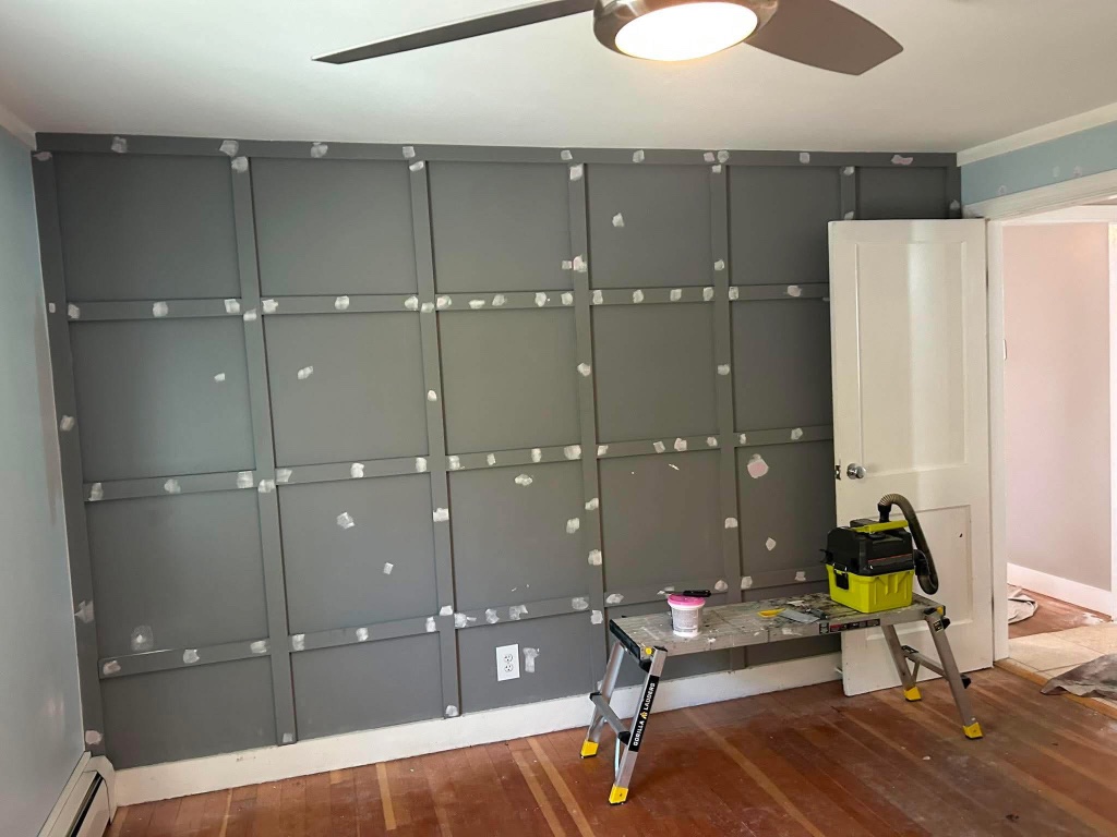 Navy Board & Batten Accent Wall — before