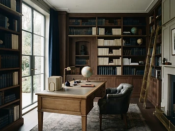 Organized private library representing retirement education and research