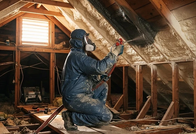 Spray foam applied to the underside of a roof deck