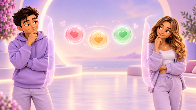 VibeSync couple avatars choosing their Check-In responses independently
