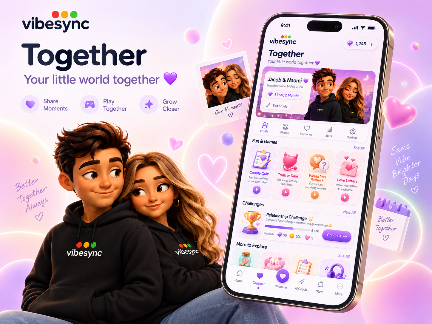 VibeSync couple avatars sharing their private Together space