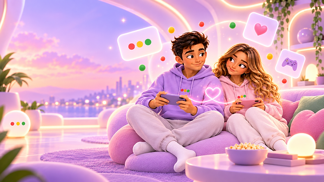 VibeSync couple relaxing together while playing a game