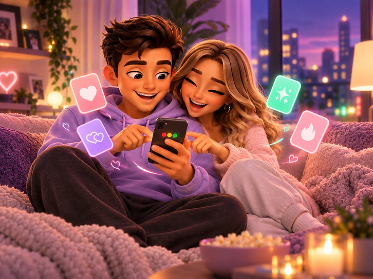 VibeSync couple avatars sharing a playful moment together