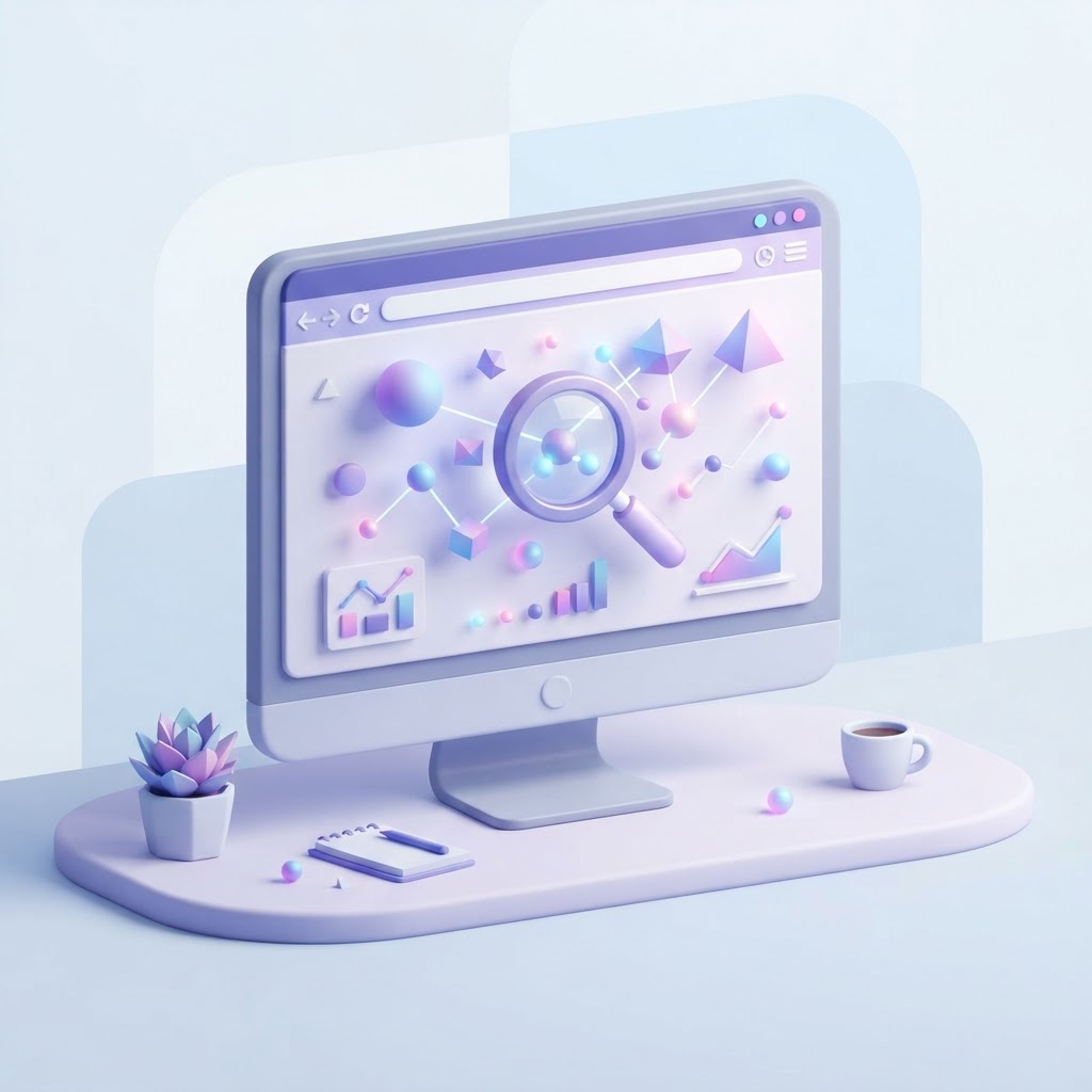 A 3D isometric illustration of a digital health check on a computer screen for a business website.