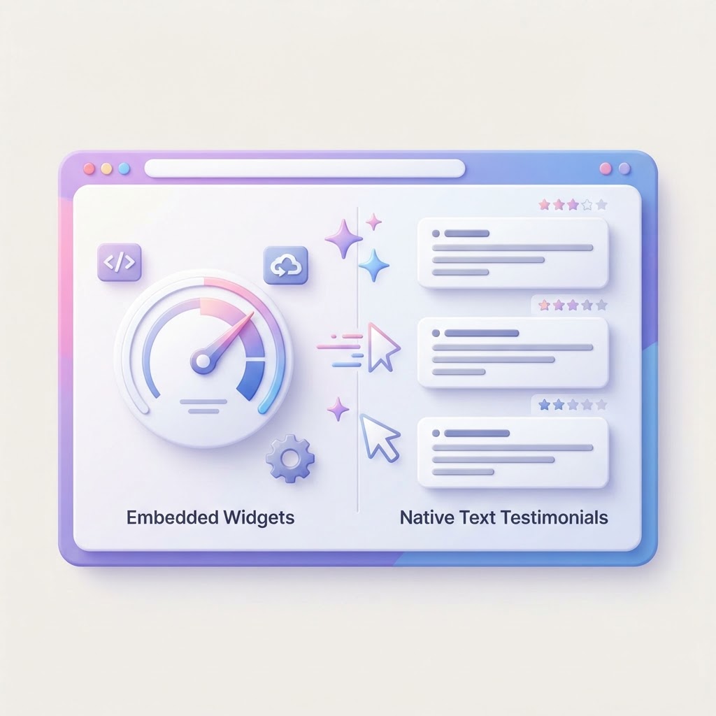 An illustration showing a website speed gauge and text testimonials for performance comparison.