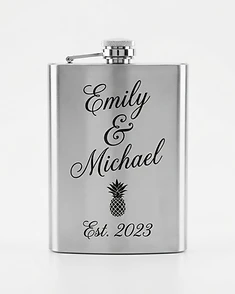Custom Engraved Stainless Steel Flask with Names – Black Etching – Swinger Lifestyle