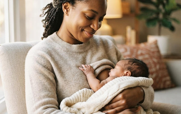 A mother nursing her newborn
