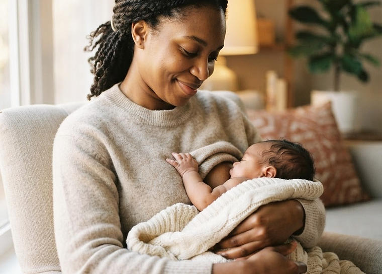 A mother holding her baby