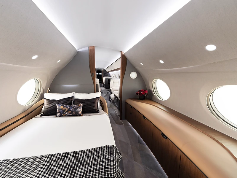 Private jet cabin leather stitching detail