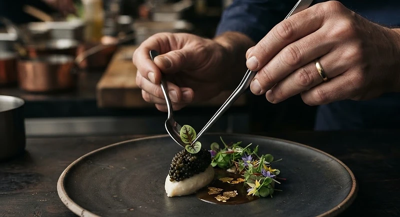 Chef plating caviar