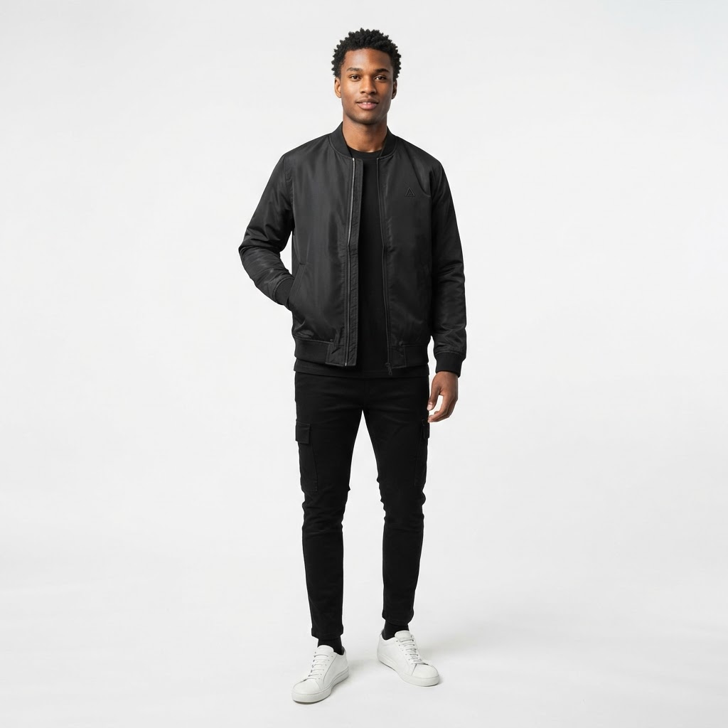 Campera Bomber Negra Minimal
