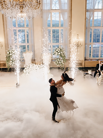 Cold sparks and floor fog surrounding Svetlana and Konstantin's dance in the Grand Ballroom