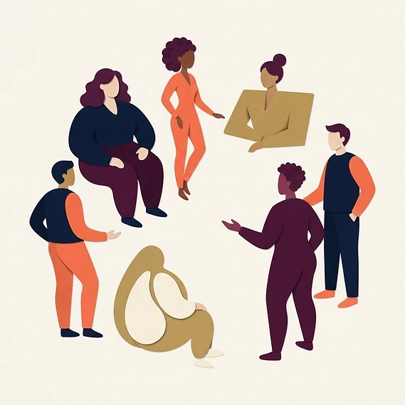 Artistic illustration of diverse people connected around shared purpose and possibility