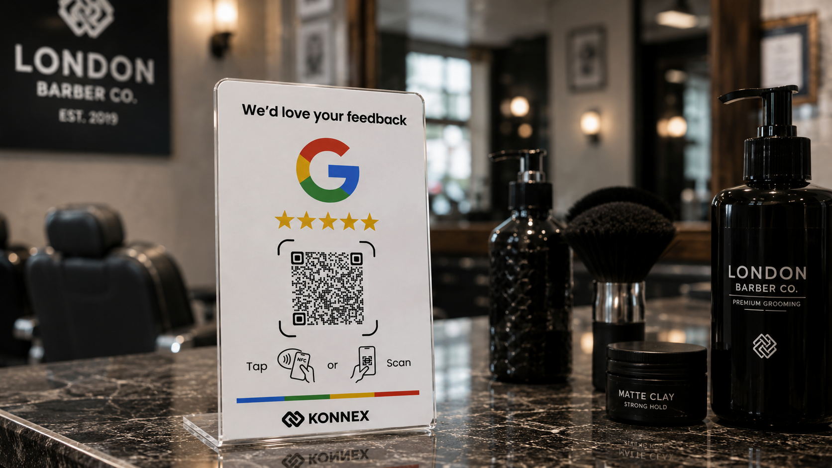 Google Review Stand in use: Salons
