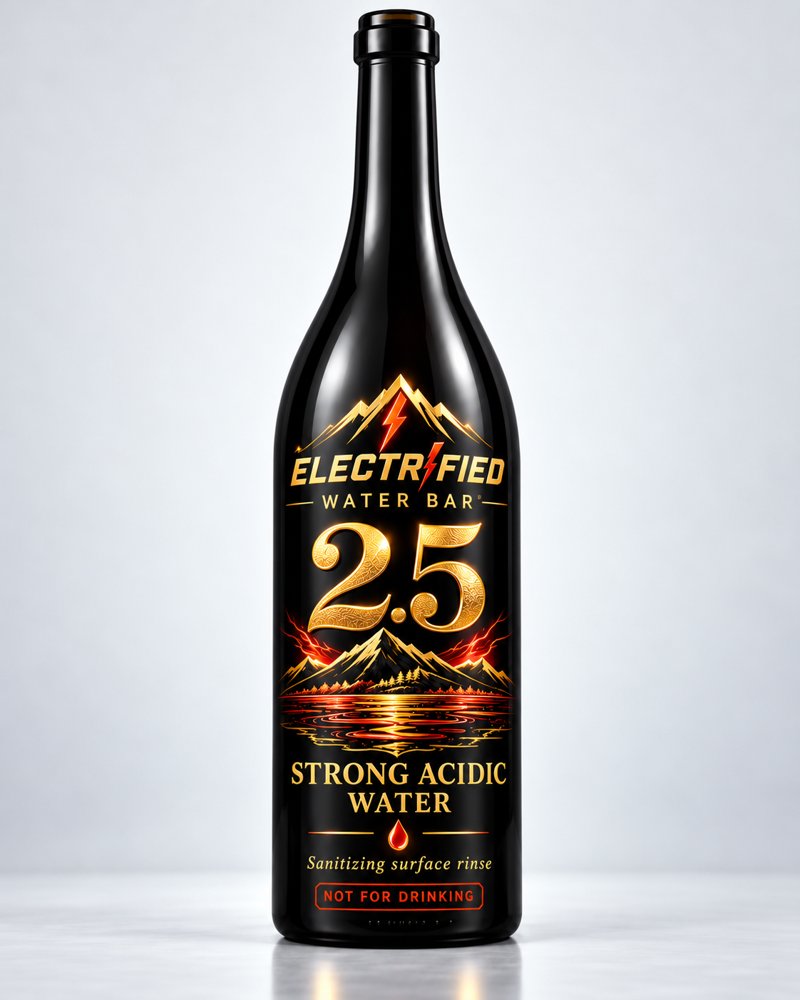 Electrified Water Bar pH 2.5 Strong Acidic, 750 ml Glass Bottle