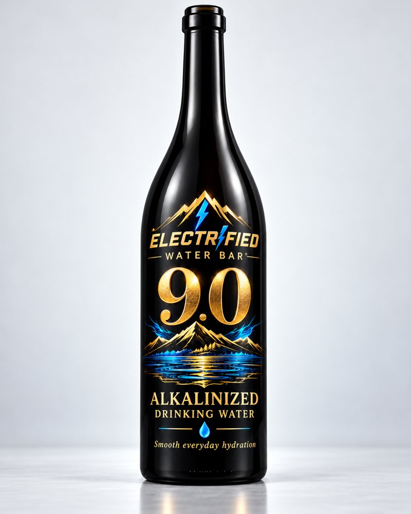 Electrified Water Bar pH 9.0 Alkalinized, 750 ml Glass Bottle