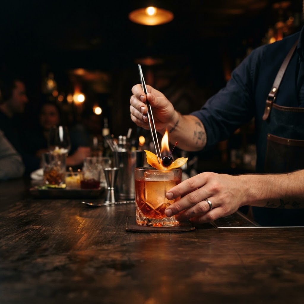 Bartender preparing a craft cocktail