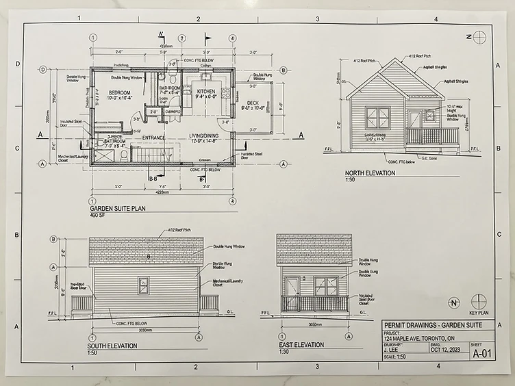 Technical permit drawing of a garden suite