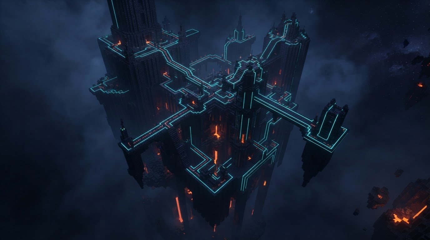 Monolithic Minecraft structure over the void