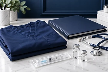 Navy clinical scrubs and professional training materials