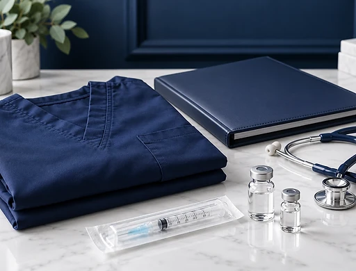Navy clinical scrubs and professional training materials