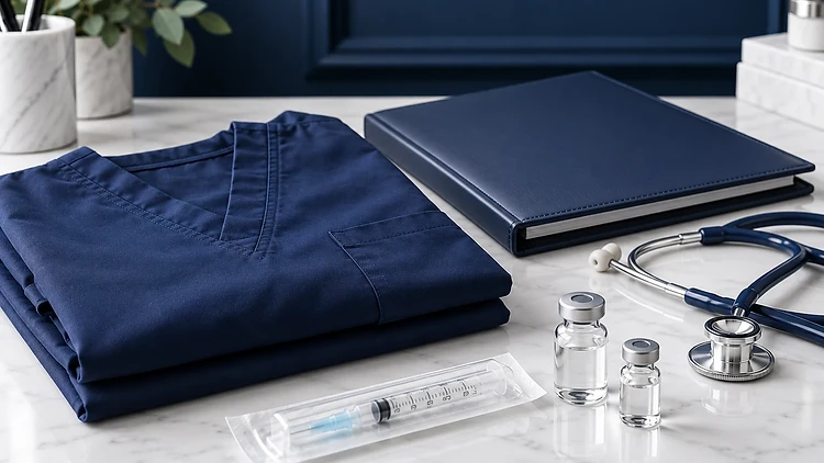 Navy clinical scrubs and professional training materials