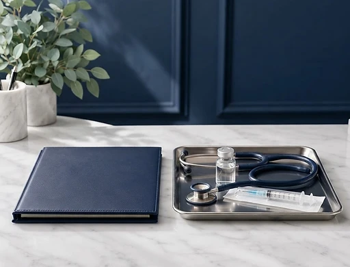 Botox training supplies on a marble workstation