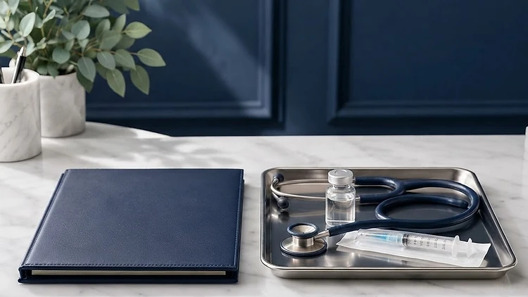 Botox training supplies on a marble workstation