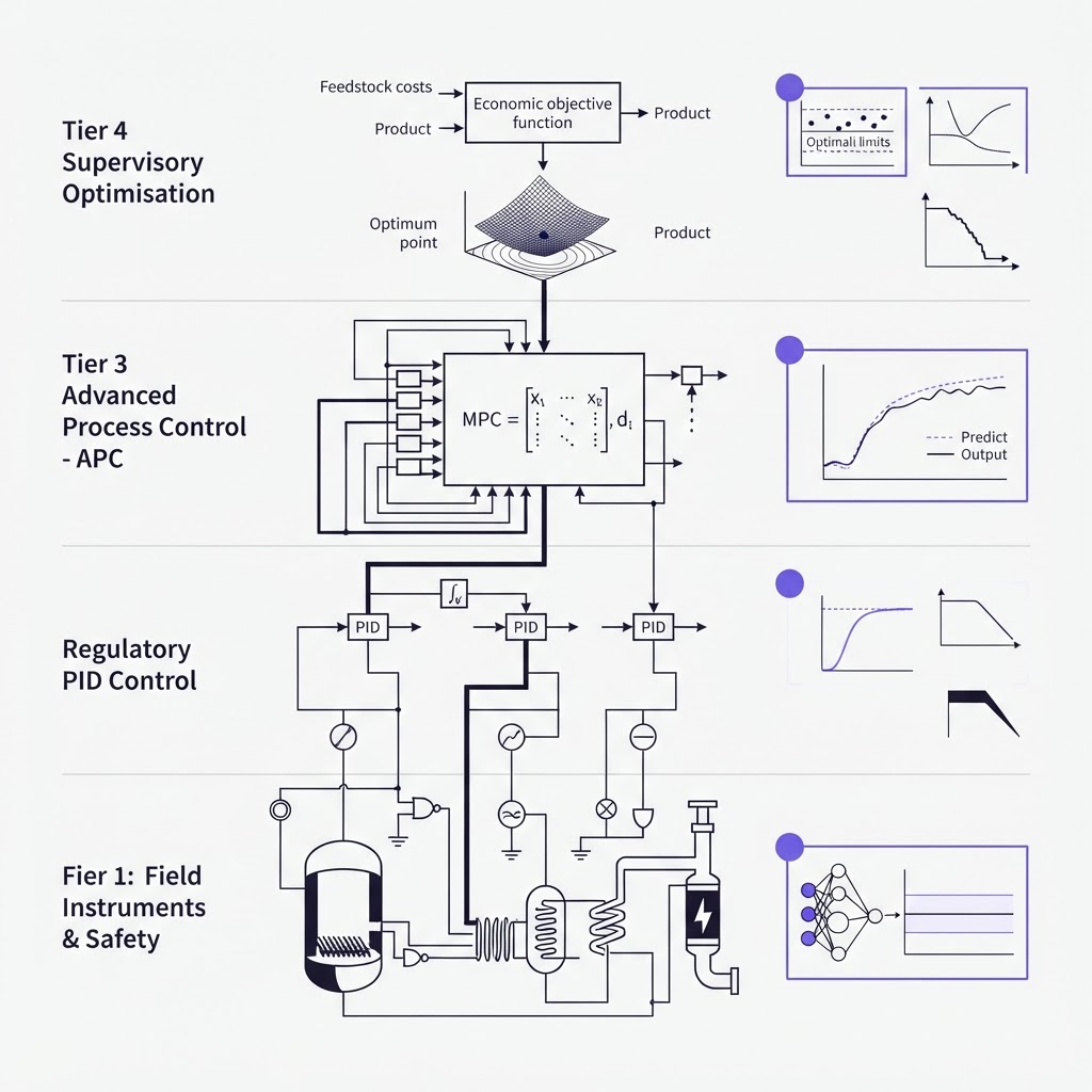 AI in Chemical Process Control: Four Layers, Four Bars