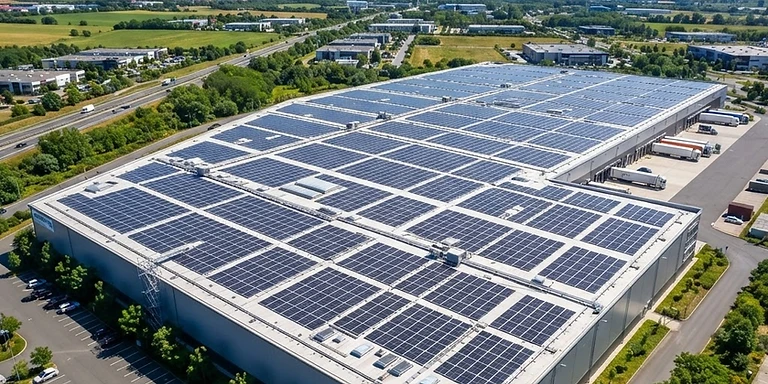 Rooftop solar array on a commercial warehouse