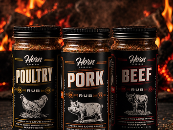 Matt Horn signature rubs — Poultry, Pork, and Beef spice jars