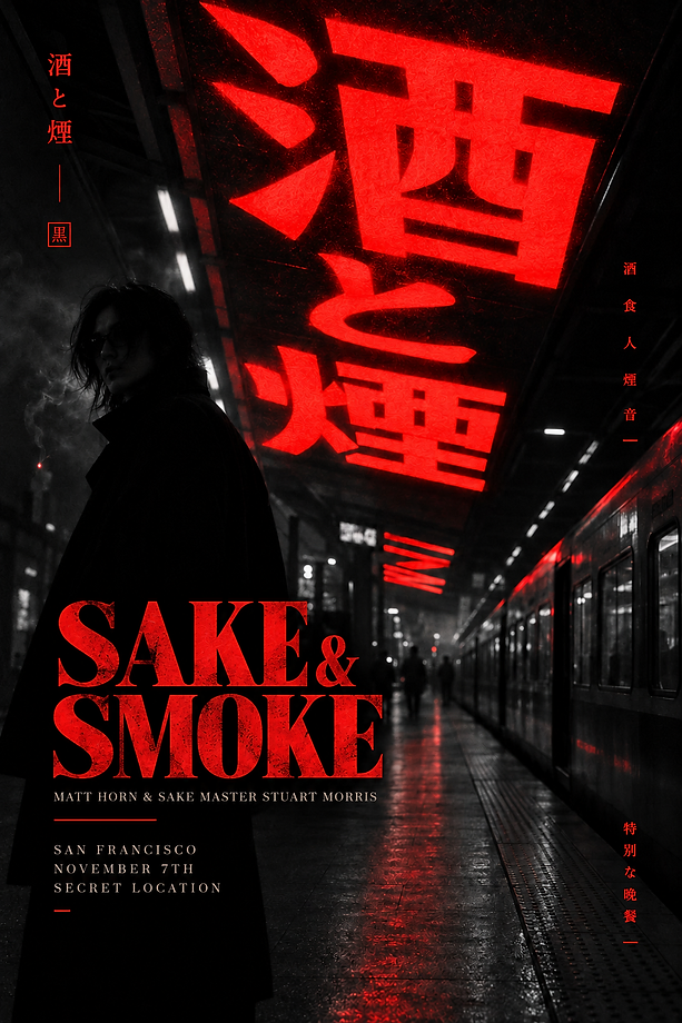 Sake & Smoke — House of Black Smoke presents a premium smoke and sake dinner with Chef Matt Horn and Sake Master Stuart Morris, November 7th, San Francisco, secret location