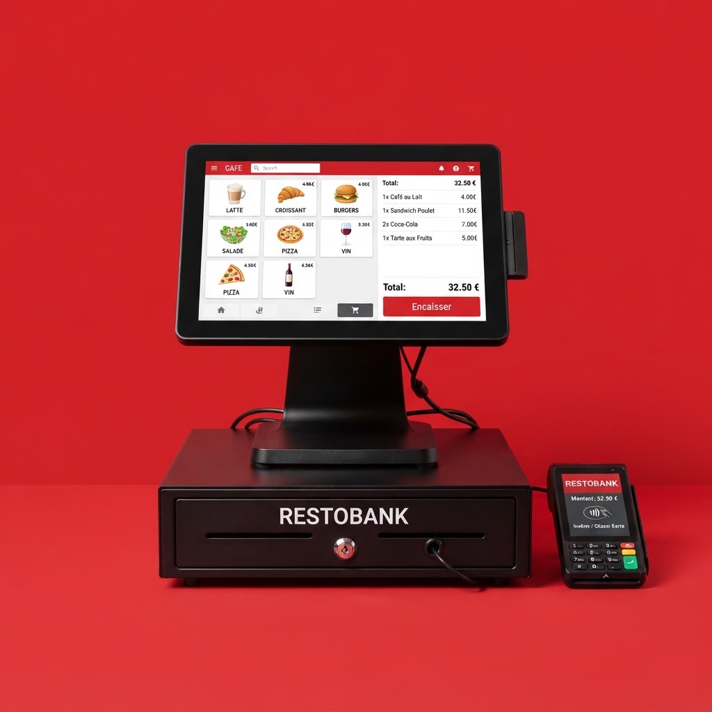 Caisse tactile, tiroir-caisse et terminal de paiement RESTOBANK