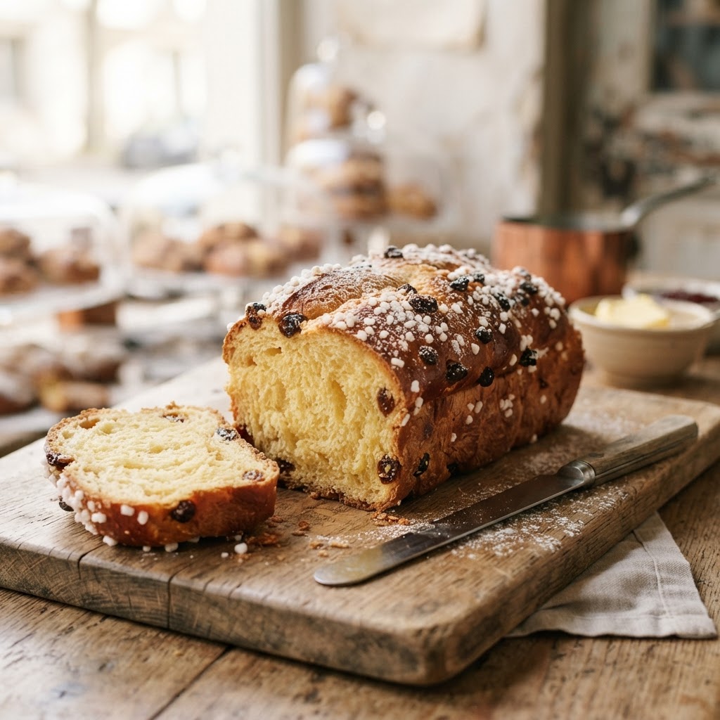 Cramique aux raisins et sucre perlé