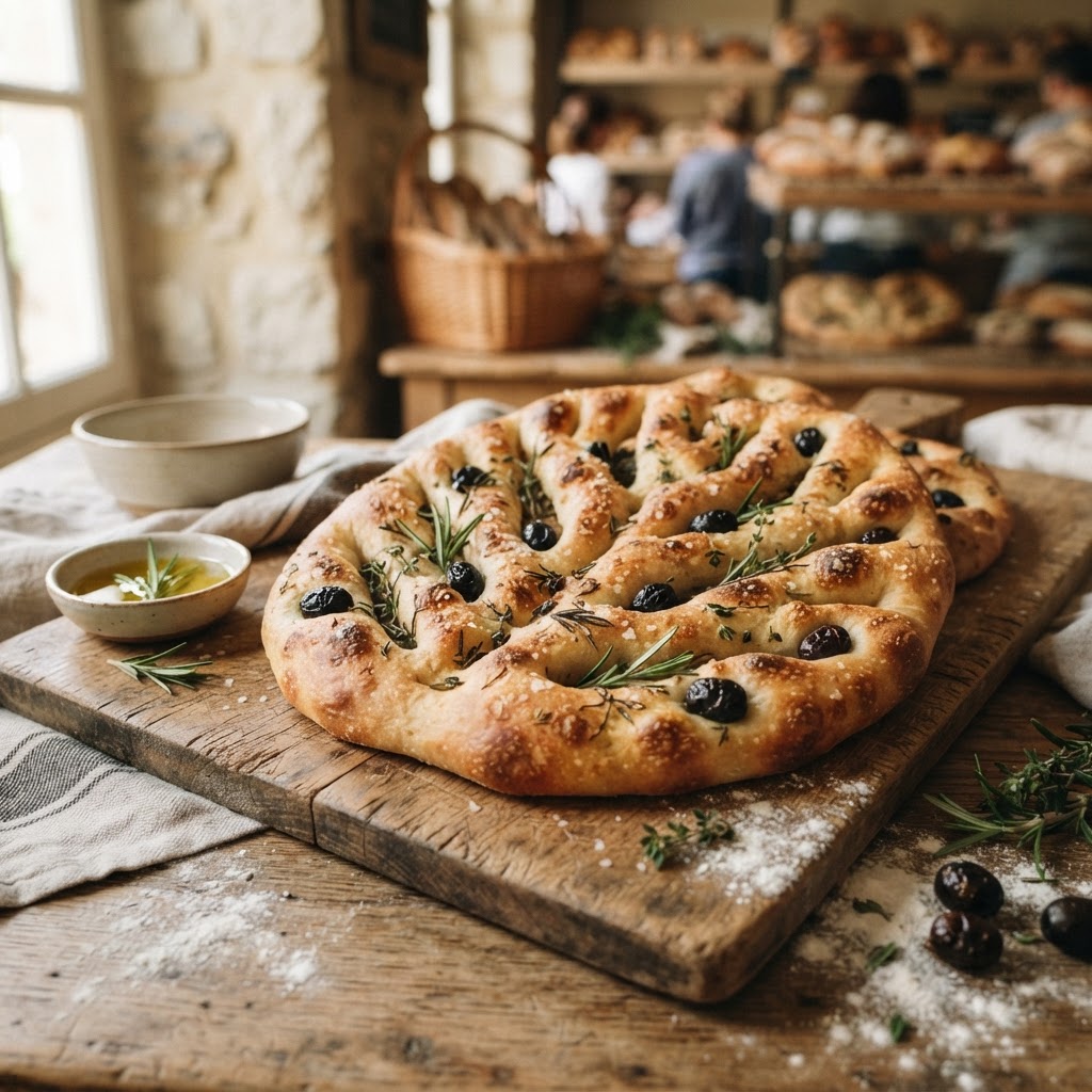 Fougasse provençale aux olives et herbes