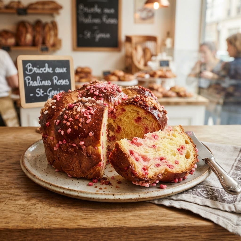 Brioche aux pralines roses — style Saint-Genix