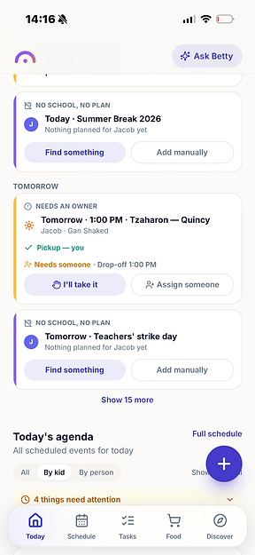 Looz daily dashboard with assignments and confirmations