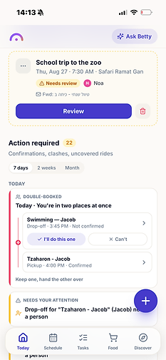 Looz action required list with conflicts and event detail