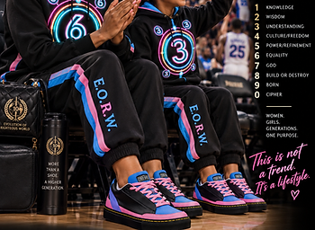Woman and girl modeling the EORW 10 Keys Collection with Ether Grace luxury sneakers.