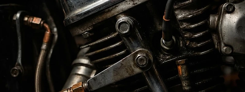 Makrofoto av motorcykelns krom- och ståldetaljer i verkstaden i Nora