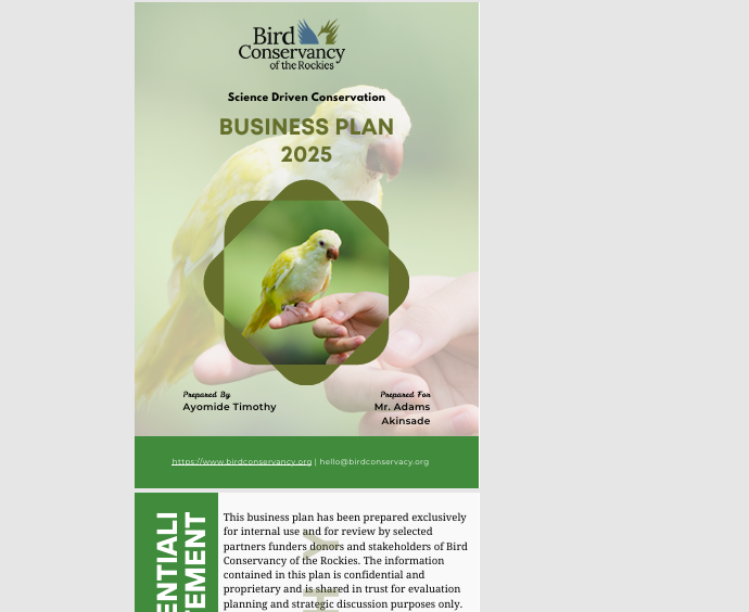 Bird Conservancy Organization — Comprehensive Business Plan