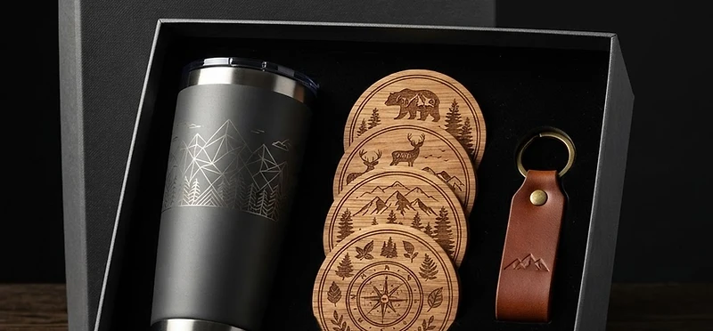 Premium engraved products flat lay