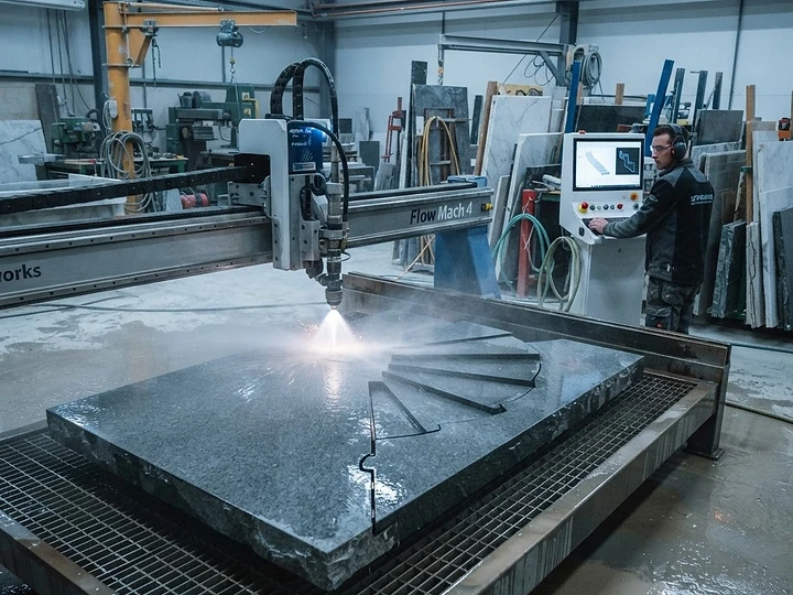 CNC-Wasserstrahlschneiden einer Granitplatte