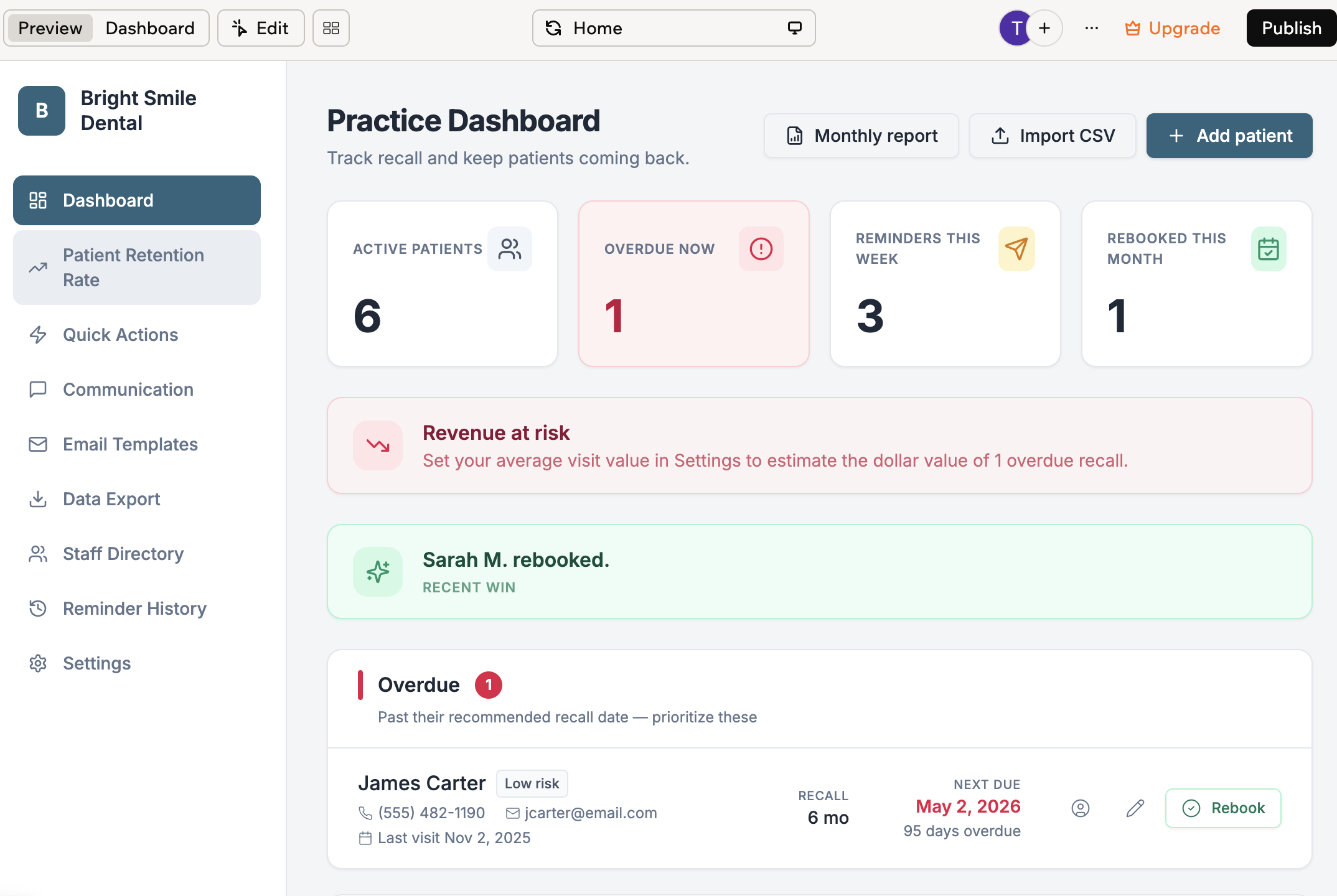 Dental Reminder App template preview